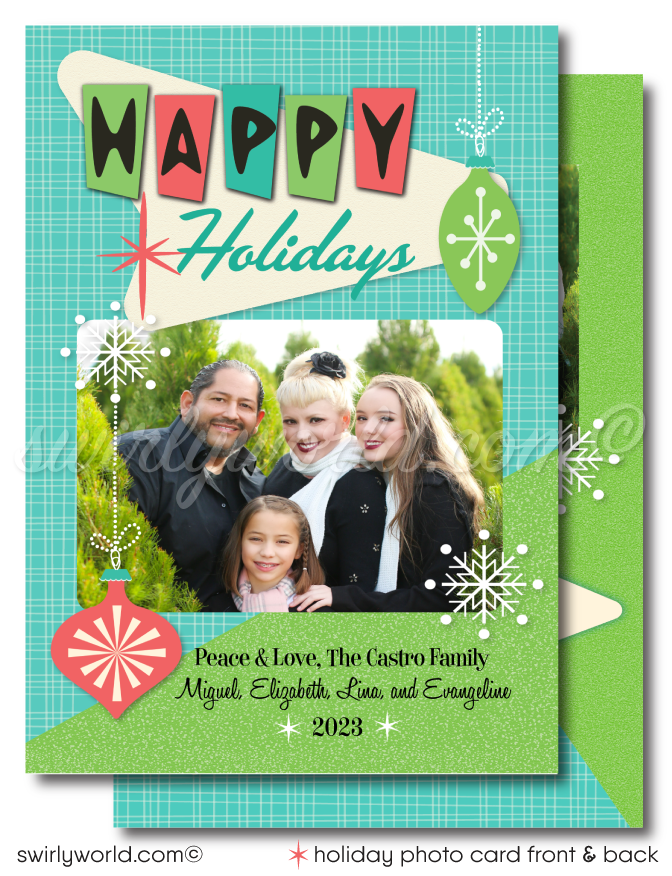 Retro 1950s Atomic Mid-Century Modern Christmas Printed Holiday Family Photo Cards