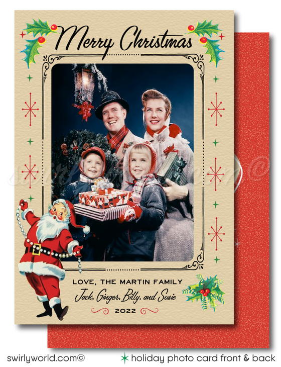 Retro 1950s Mid-Century Vintage Christmas Printed Holiday Family Photo Cards