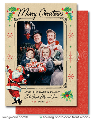 Transport your holiday greetings to the 1950s with our Mid-Century Modern Retro Christmas Photo Cards! Featuring a fabulous backside design, these digital downloads offer a unique blend of retro 1950's charm and contemporary convenience. Elevate your family photos with vintage flair in this Atomic Modern holiday design. Stand out with our exclusive collection—Mid-Century Modern Christmas cards that capture the essence of a bygone era!