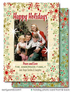 Retro Atomic Mid-Century Modern Snowflakes Christmas Holiday Photo Card Digital Printable