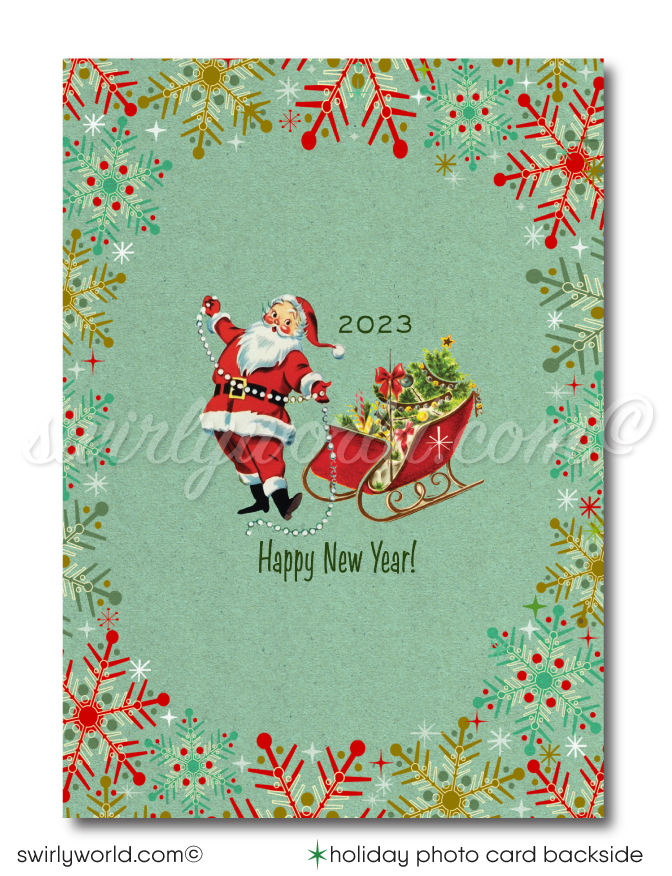 Retro Atomic Mid-Century Modern Snowflakes Christmas Holiday Photo Card Digital Printable