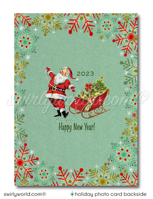 Retro Atomic Mid-Century Modern Snowflakes Christmas Holiday Family Photo Cards Printed