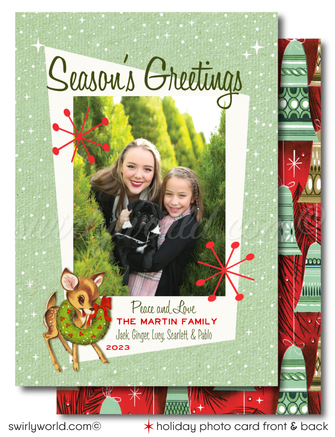 Retro Atomic Mid-Century Modern Christmas Holiday Family Photo Cards Printed