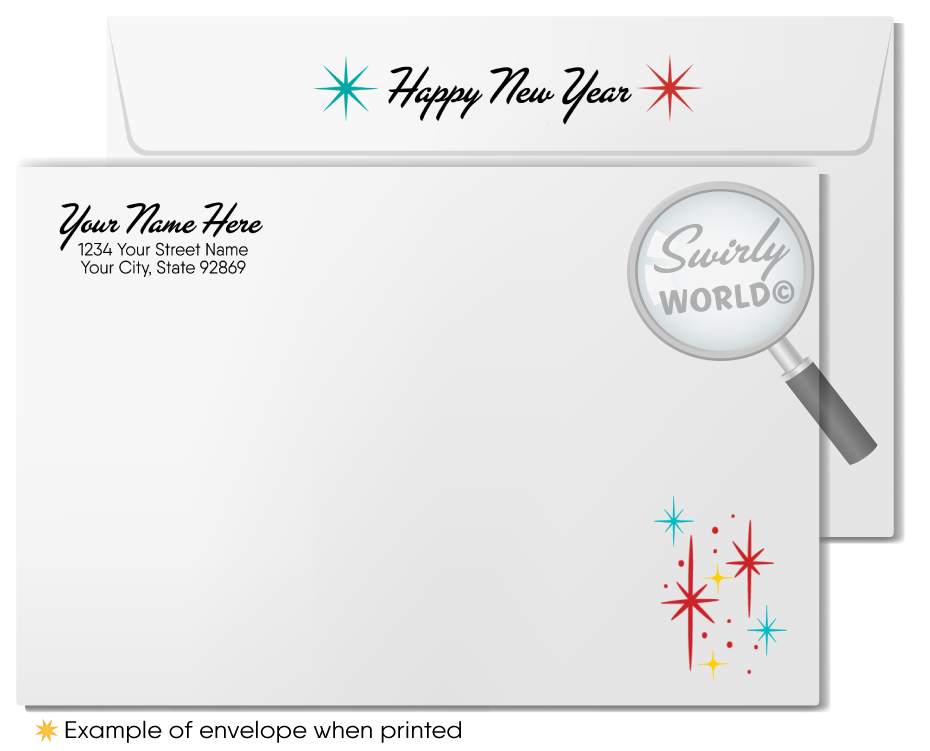 2024 Retro Atomic Fifties Sign Mid-Century Modern Happy New Year Greeting Cards