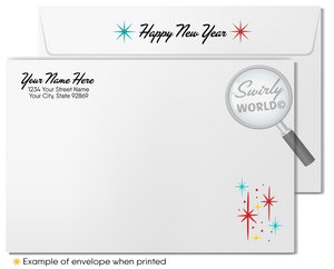 Retro Mid-Century Modern Happy New Year Card with 1950s Neon Diner Sign Design and Vintage Typography