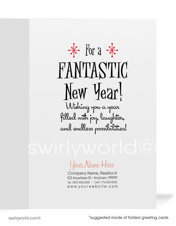 2024 Mid-Century Retro Modern Atomic Happy New Year Cards