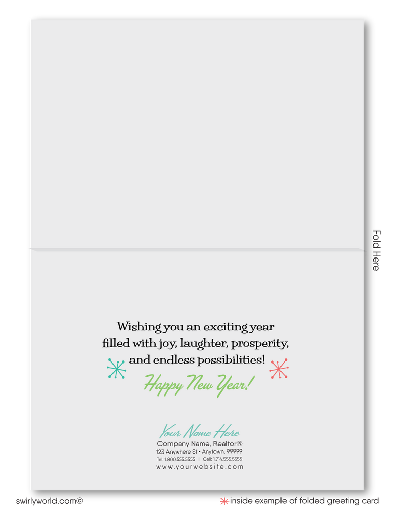 Cheers to the New Year! Atomic Mid-Century Retro Happy New Year Greeting Cards for 2025