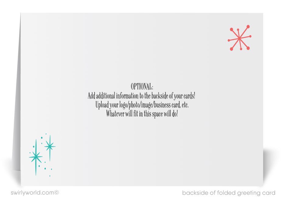 Retro Mid-Century Modern Happy New Year Card – 1950s-60s Atomic Era Design with Starbursts & Festive Snowflakes