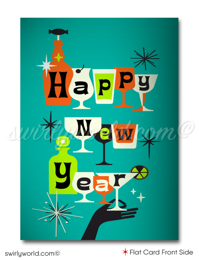 2024 Atomic Starburst Mid-Century Retro Mod Happy New Year Cards Card Digital File Download