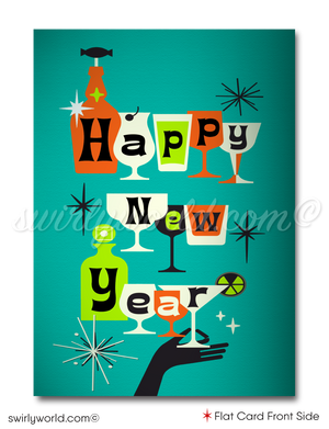2024 Atomic Starburst Mid-Century Retro Mod Happy New Year Cards Card Digital File Download