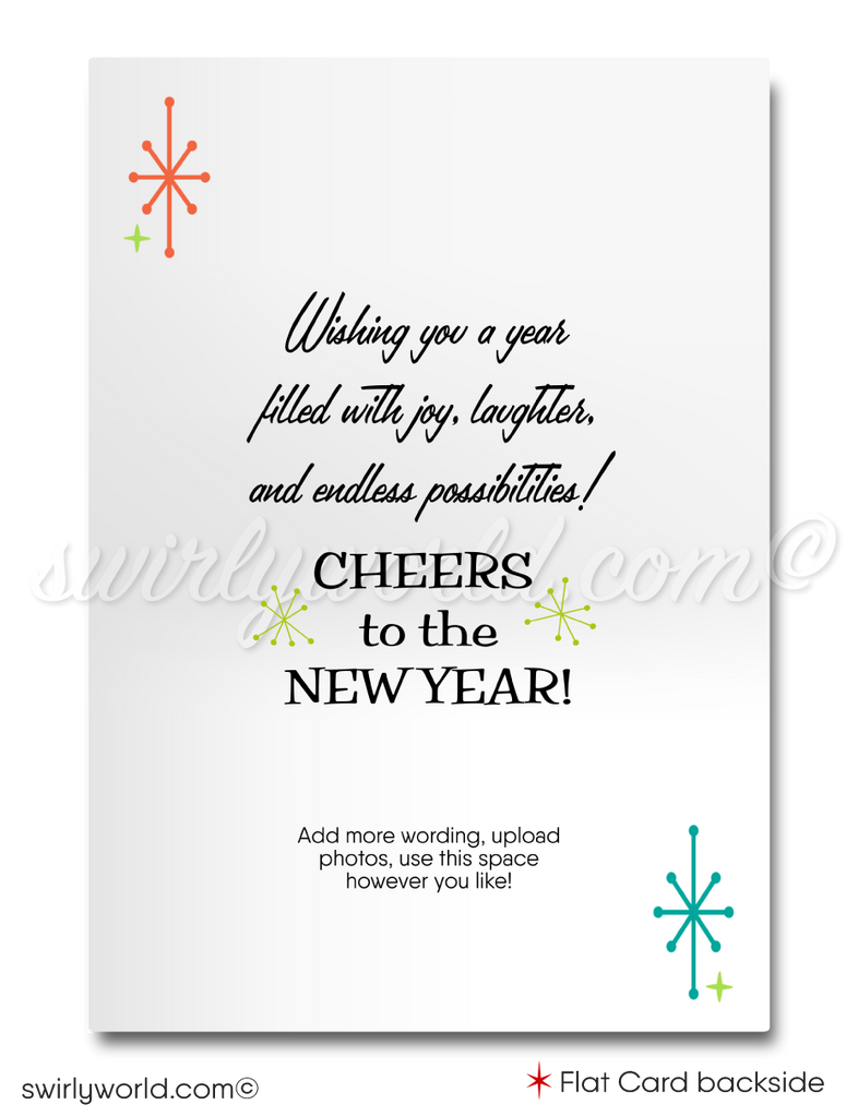 2024 Atomic Starburst Mid-Century Retro Mod Happy New Year Cards Card Digital File Download