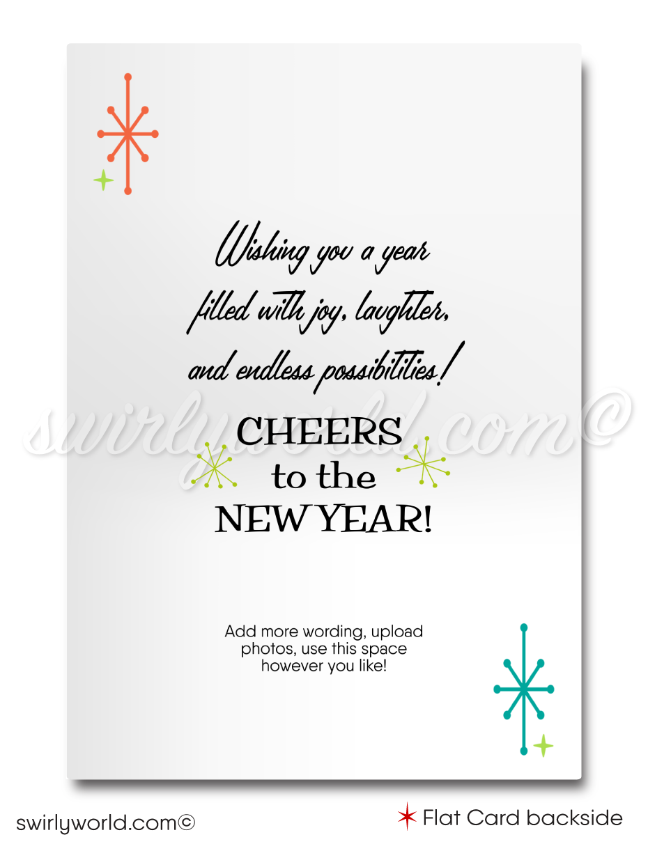 2024 Atomic Starburst Mid-Century Retro Mod Happy New Year Cards Card Digital File Download