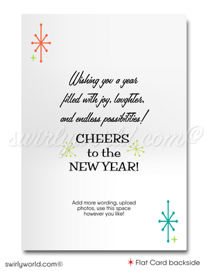 2024 Atomic Starburst Mid-Century Retro Mod Happy New Year Cards Card Digital File Download