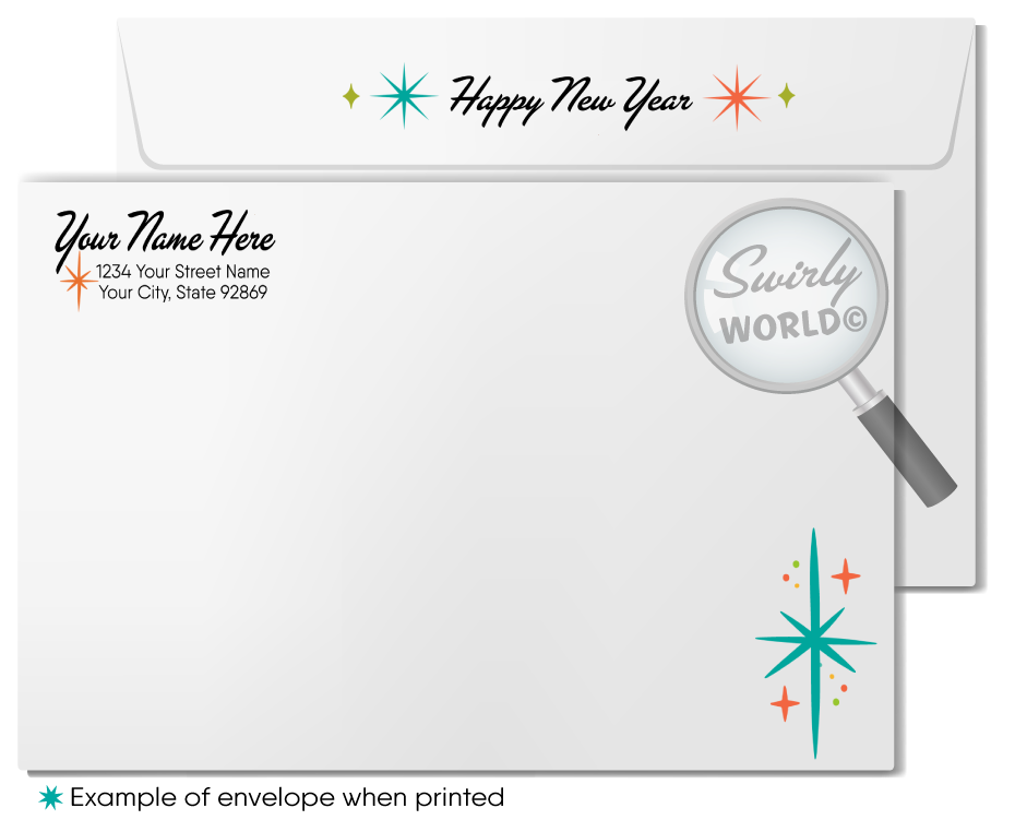 2024 Atomic Starburst Mid-Century Retro Mod Happy New Year Cards Card Digital File Download