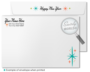 2024 Atomic Starburst Mid-Century Retro Mod Happy New Year Cards Card Digital File Download
