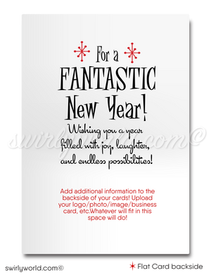Mid-Century Modern Happy New Year Card – Retro Digital Download with Martini Glass Motif, Atomic Starbursts, & Bold 1950s-1960s Typography