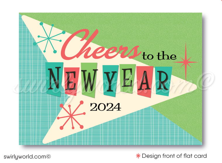 2024 Atomic Starburst "Cheers for the New Year" Mid-Century Happy New Year Card Digital File Download