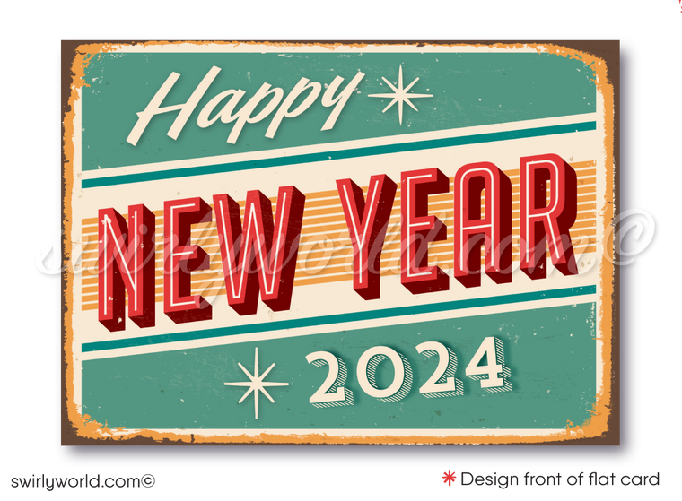 2024 Mid-Century Retro Modern Happy New Year Cards Card Digital File Download