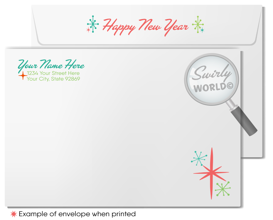 2024 Atomic Starburst "Cheers for the New Year" Mid-Century Happy New Year Card Digital File Download