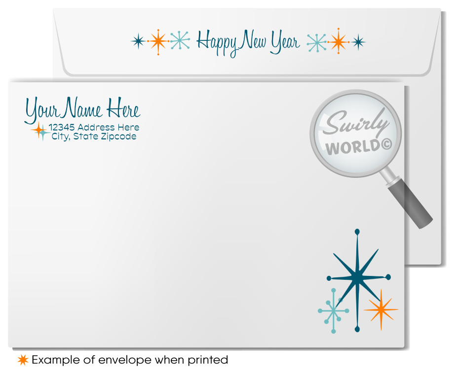 Atomic Mid-Century Retro Modern Vintage Style Happy New Year Greeting Cards