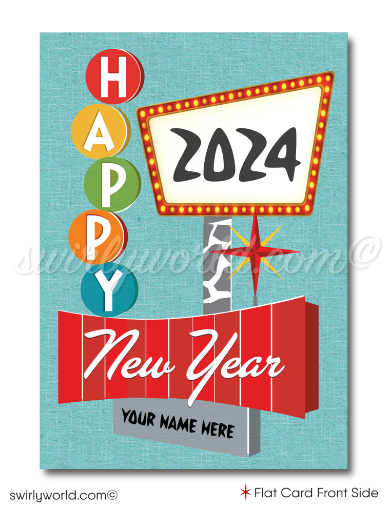 2024 Atomic Starburst Mid-Century Retro Happy New Year Cards Card Digital File Download