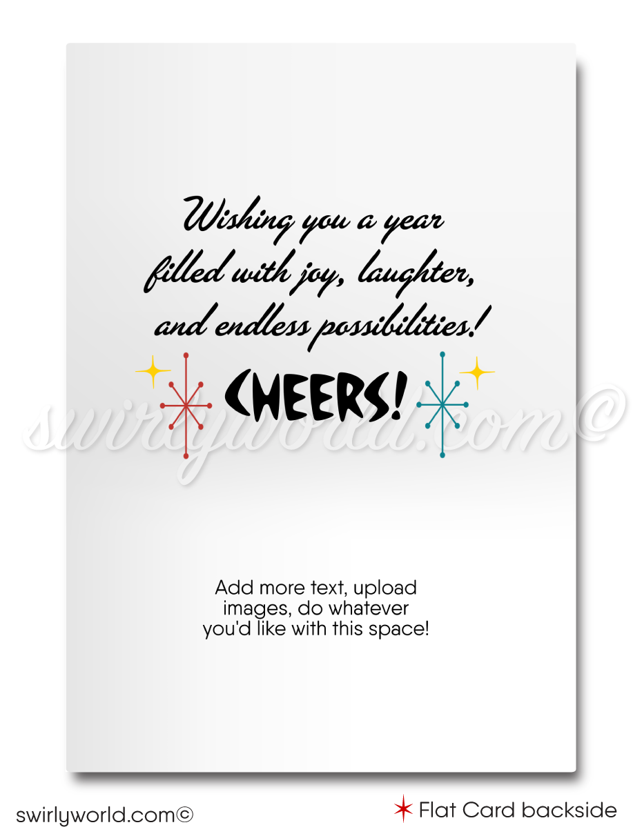 Atomic Starburst Mid-Century Retro Happy New Year Cards Card Digital File Download