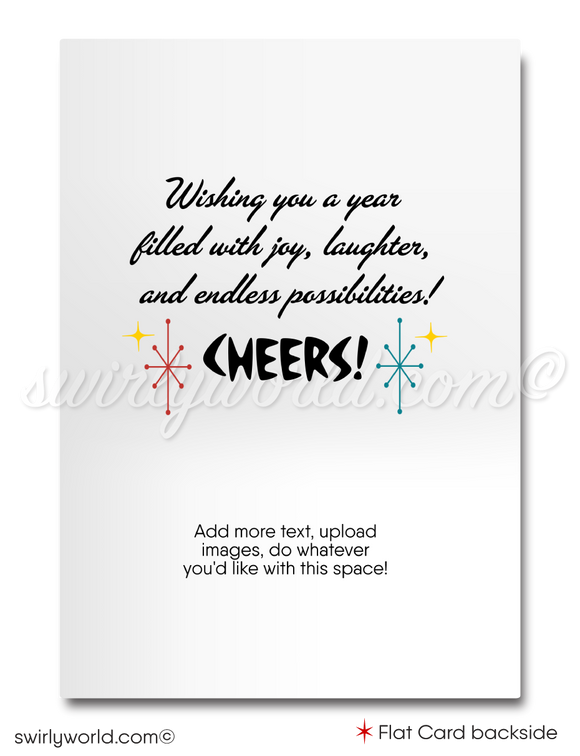 2024 Atomic Starburst Mid-Century Retro Happy New Year Cards Card Digital File Download