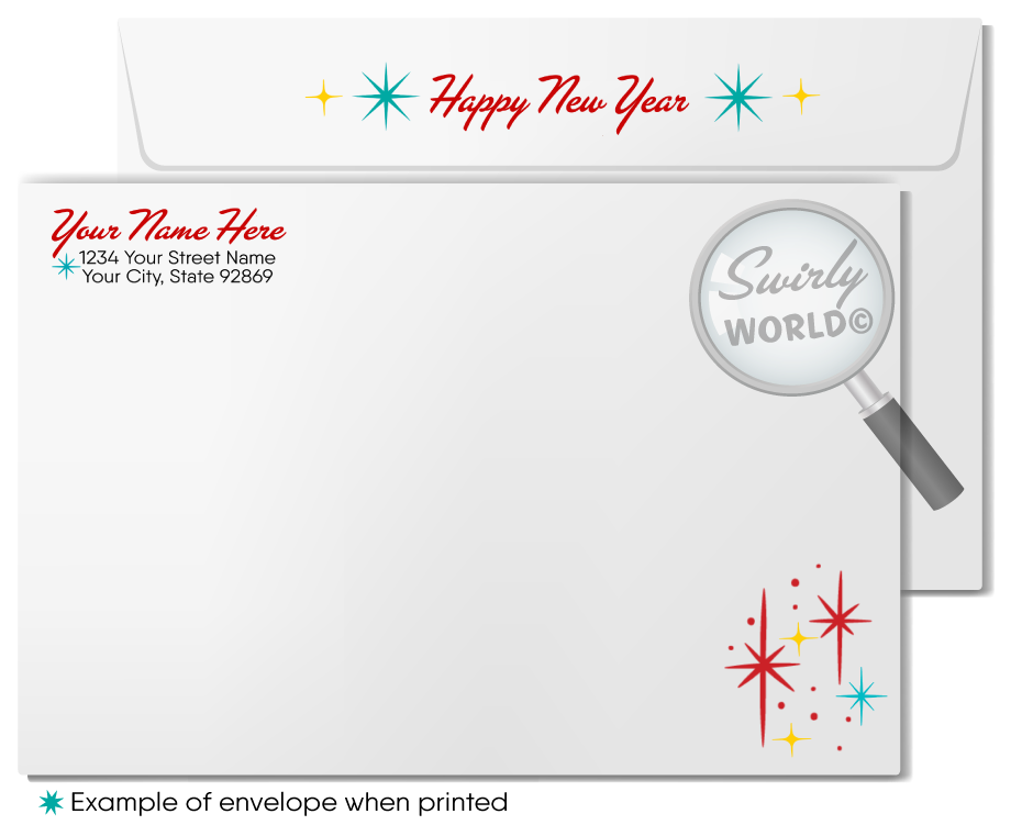 Atomic Starburst Mid-Century Retro Happy New Year Cards Card Digital File Download