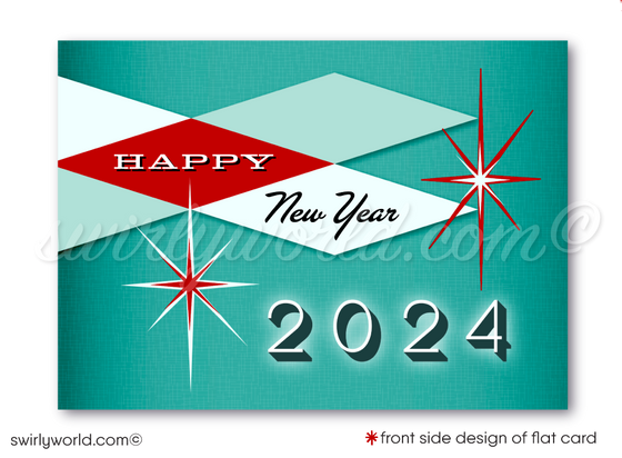 2024 Atomic Starburst Mid-Century Retro Mod Happy New Year Cards Card Digital File Download
