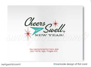 Mid-Century Modern Happy New Year Card – Customizable Retro Digital Download with MCM Motifs, Geometric Shapes, & Starbursts