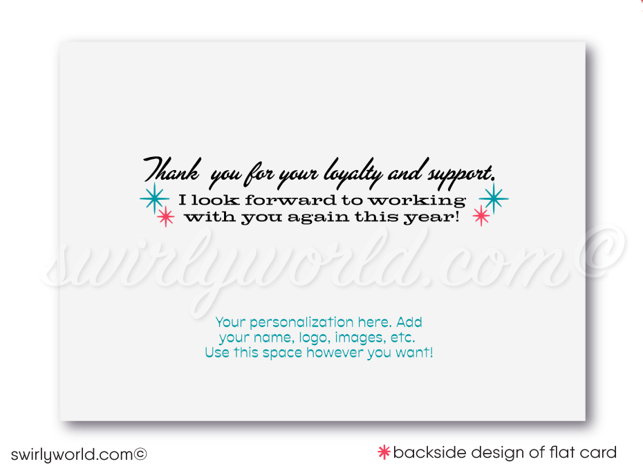 Retro Mid-Century Modern Happy New Year Card – 2025 Design with Dapper Gentleman & Bold Red Typography Digital File Download