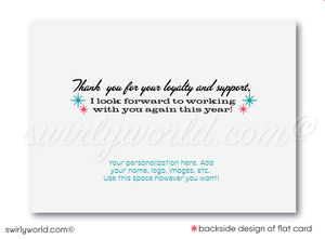 Retro Mid-Century Modern Happy New Year Card – 2025 Design with Dapper Gentleman & Bold Red Typography Digital File Download