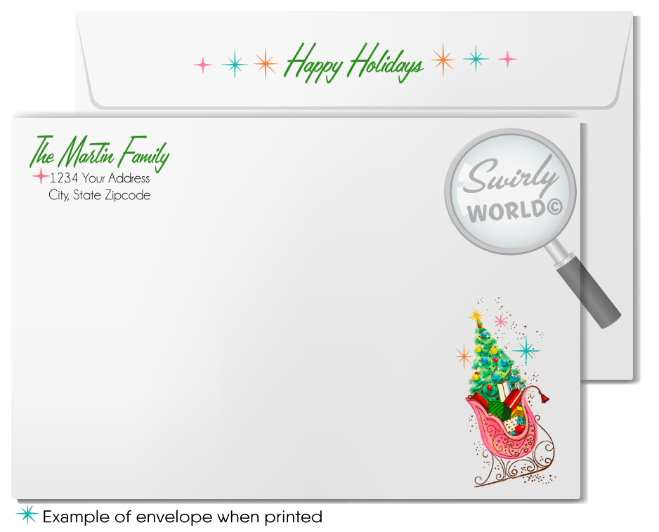 1950s-1960s Vintage Atomic Mod Lantern Holiday Card with Retro Starbursts