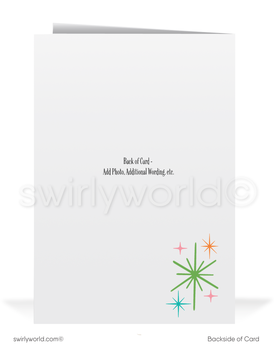 1950s-1960s Vintage Atomic Mod Lantern Holiday Card with Retro Starbursts