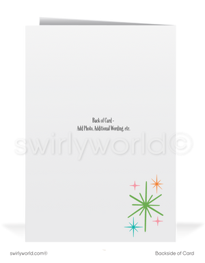 1950s-1960s Vintage Atomic Mod Lantern Holiday Card with Retro Starbursts