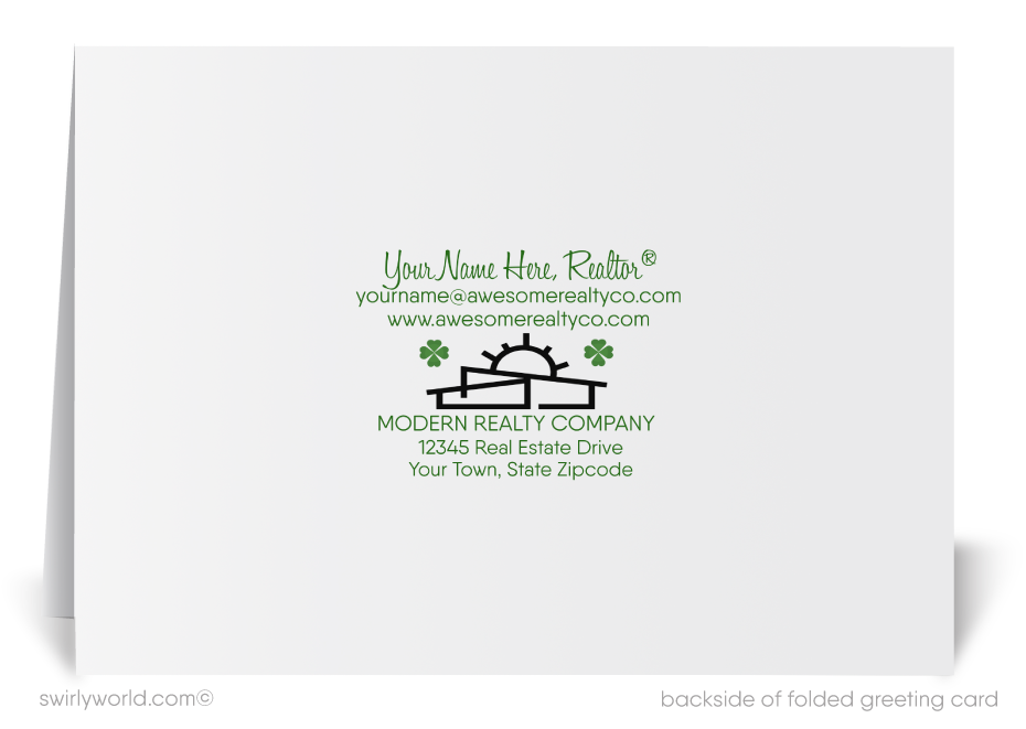 St. Patrick’s Day Realtor Greeting Cards – Mid-Century Modern Home with Shamrocks