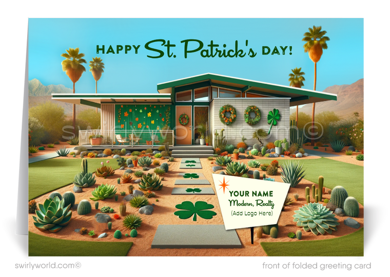 1960s Mid-Century Modern Home Design Client St. Patrick's Day Cards for Realtors® 