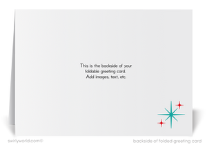 Vintage Mid-Century Christmas Card – Retro Bells and Atomic Starbursts with "Merry Christmas"