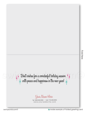 Vintage Mid-Century Christmas Card – Retro Bells and Atomic Starbursts with "Merry Christmas"