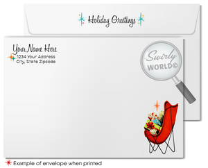 retro mid-century modern Eames chair full of gifts on Christmas 