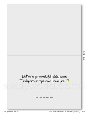 Customizable Retro Atomic Modern Christmas Card with Eichler Home and Tropical Desert Scene