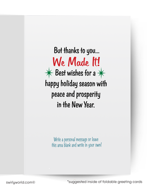 Holiday greeting card with text and decorative elements on a white background
