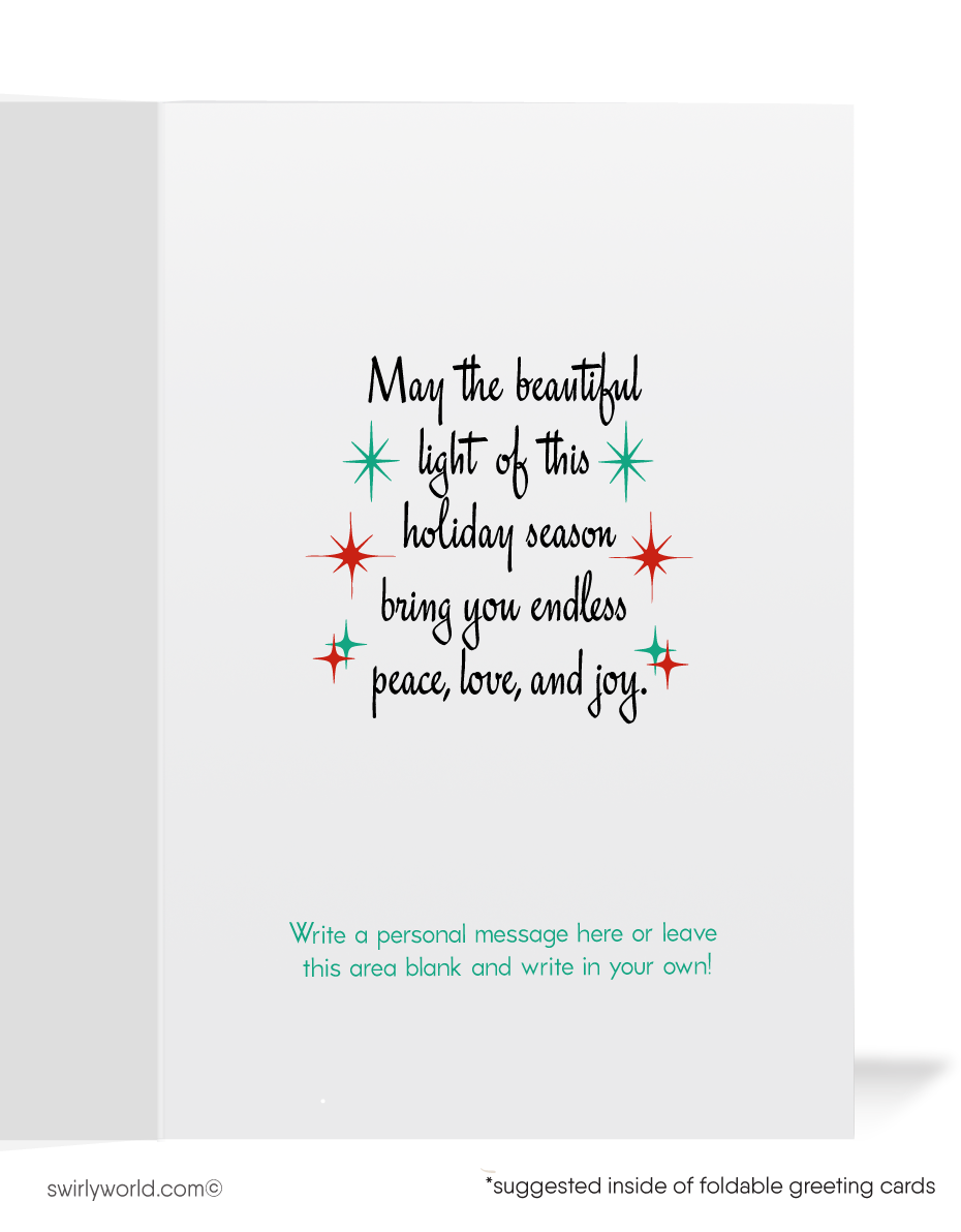 Mid-Century Mod Retro 1960s Angel with Atomic Starbursts Vintage "Noel" Christmas Card