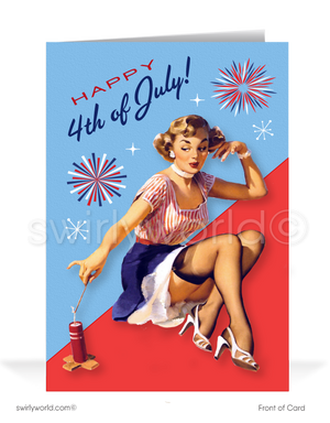 Patriotic Pin-up Girl 1950s Mid-Century Vintage Happy 4th of July Greeting Cards