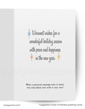 Mid-Century Modern Christmas Cards – Vintage Rustic 1960s White Tree Holiday Greetings