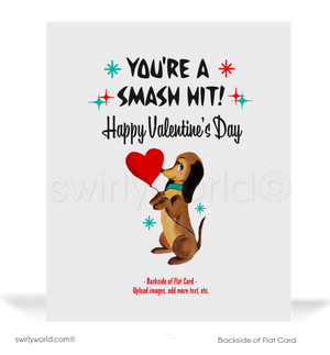 Vintage 1950s-Inspired Valentine’s Day Card with Retro Couple, Vinyl Records, and Atomic Starbursts – "For the Record... You’re a Smash Hit!"