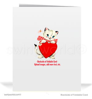 1950s Valentine Card – Vintage Kitschy Girl Retro Aqua Blue Greeting