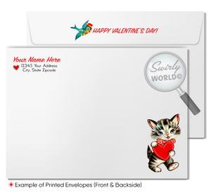 1950s Valentine Card – Vintage Kitschy Girl Retro Aqua Blue Greeting