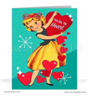 60 明透クルカード／For You Fortune Valentine 1950s Valentine Card | Swirly World Designs Retro Aqua Blue