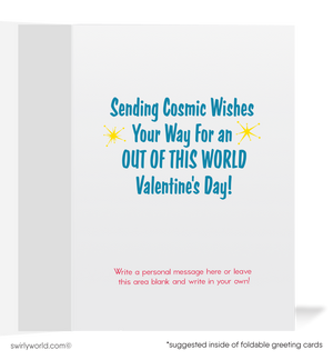 Charming 1940s-1950s Vintage-Inspired Valentine's Day Cards: Retro Astronaut in Space